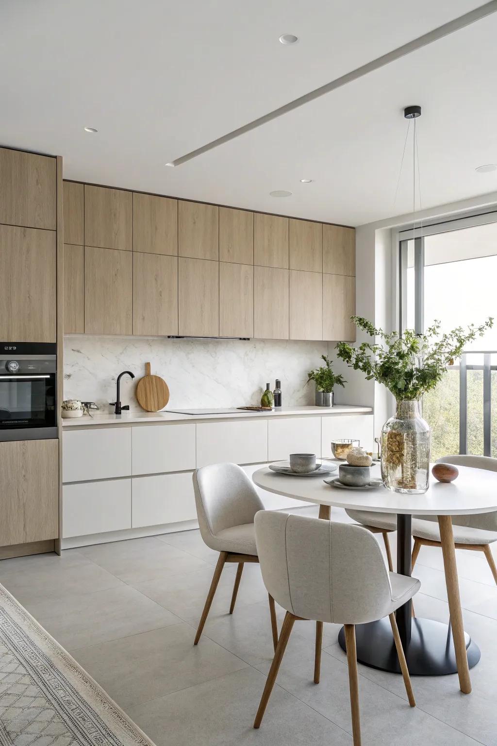 Streamlined minimalist paneling evokes a contemporary, spacious ambiance.