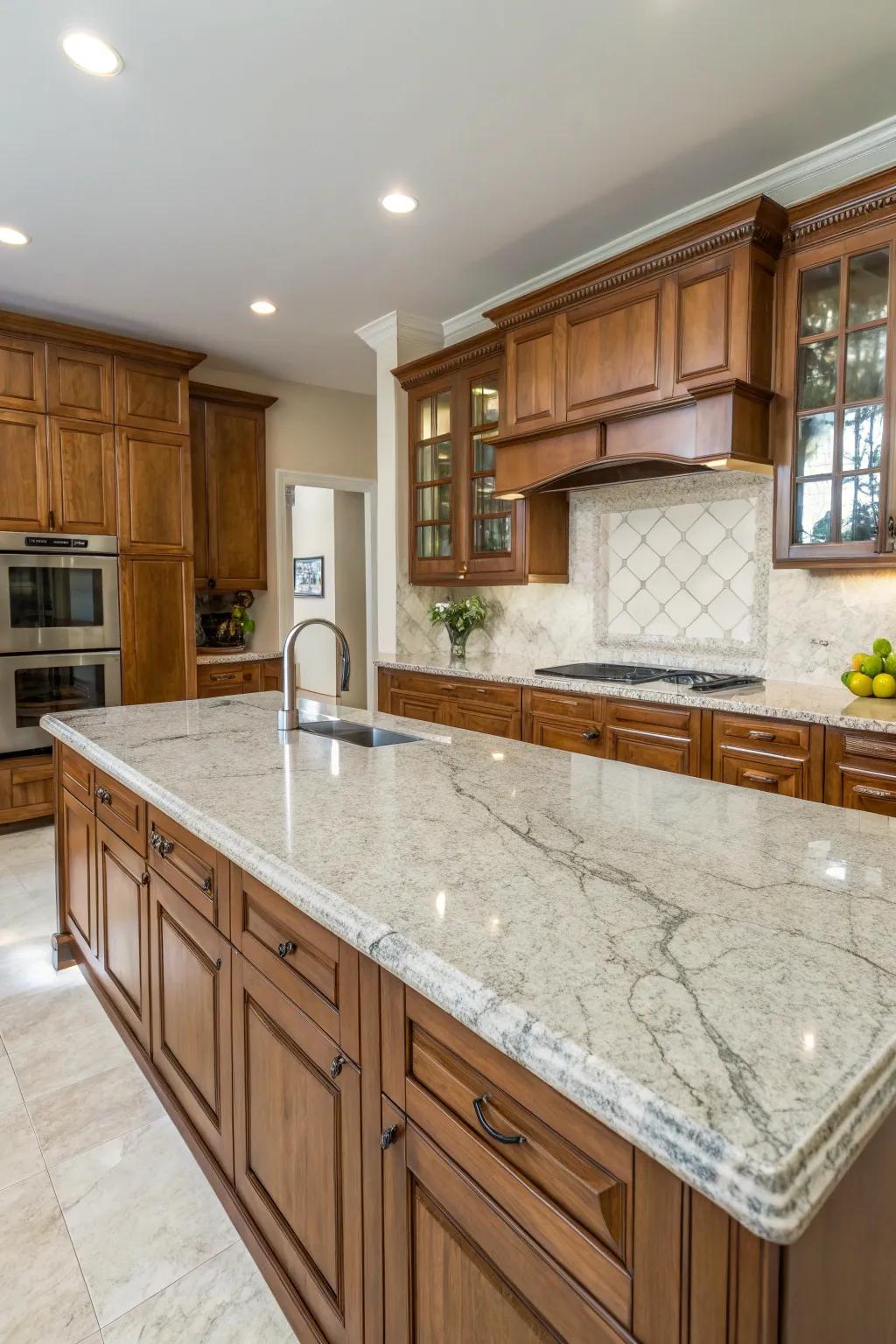 Natural stone countertops blend beauty with durability.