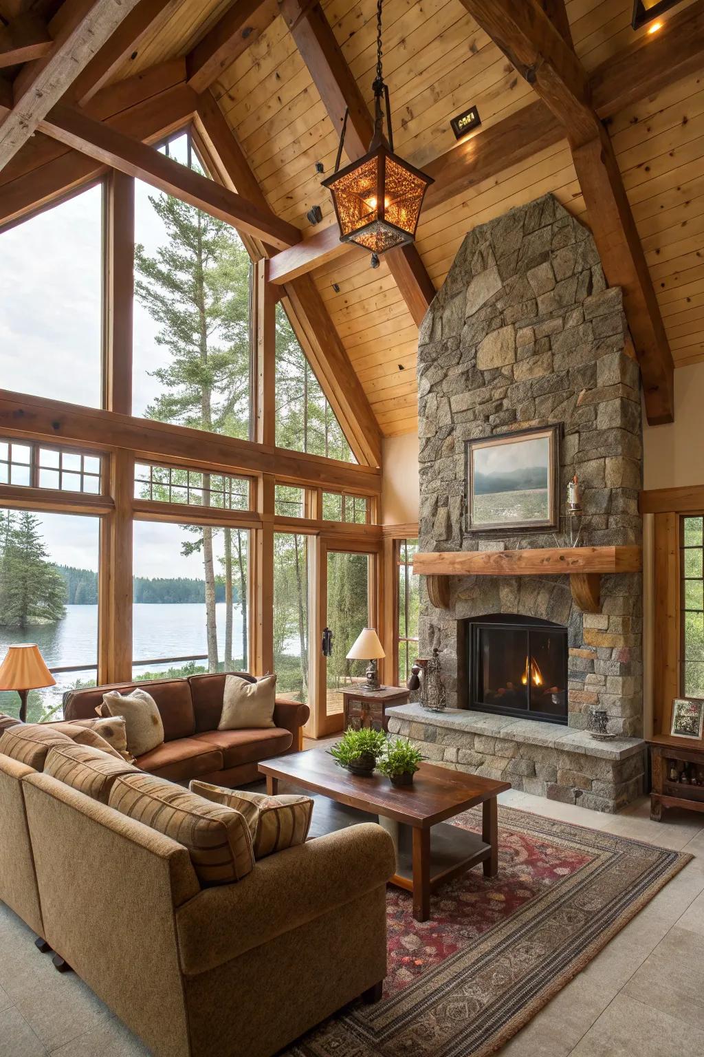 Wood and rock details establish a natural, snug ambiance.