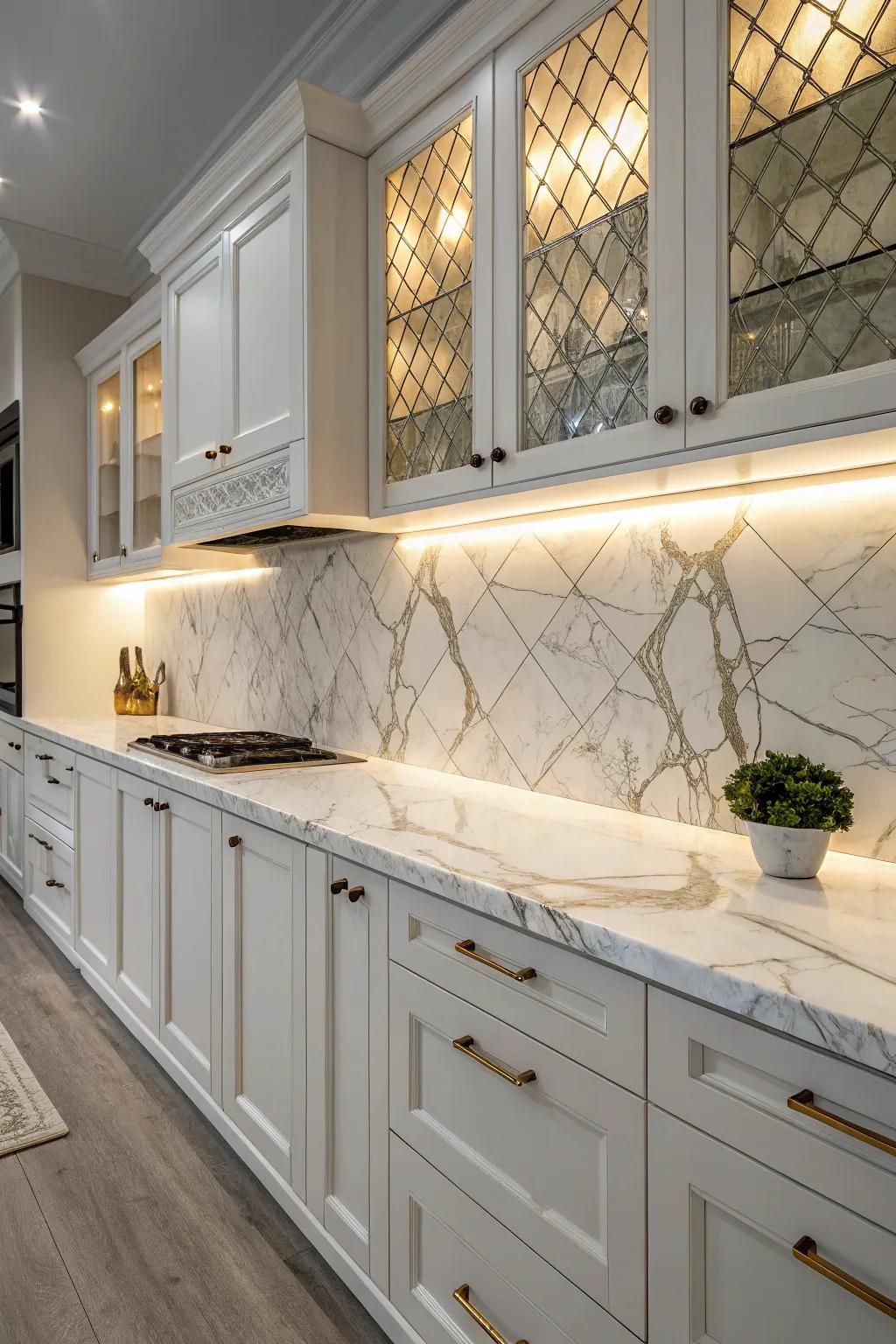 Stone-look laminate countertops add sophistication to any kitchen.