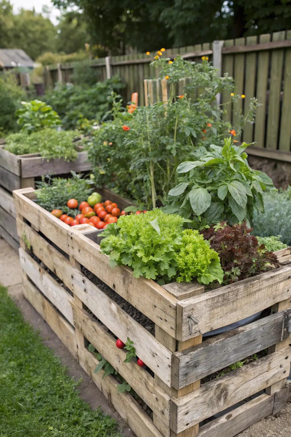 Wood platforms provide charming, budget-friendly raised beds for your garden.