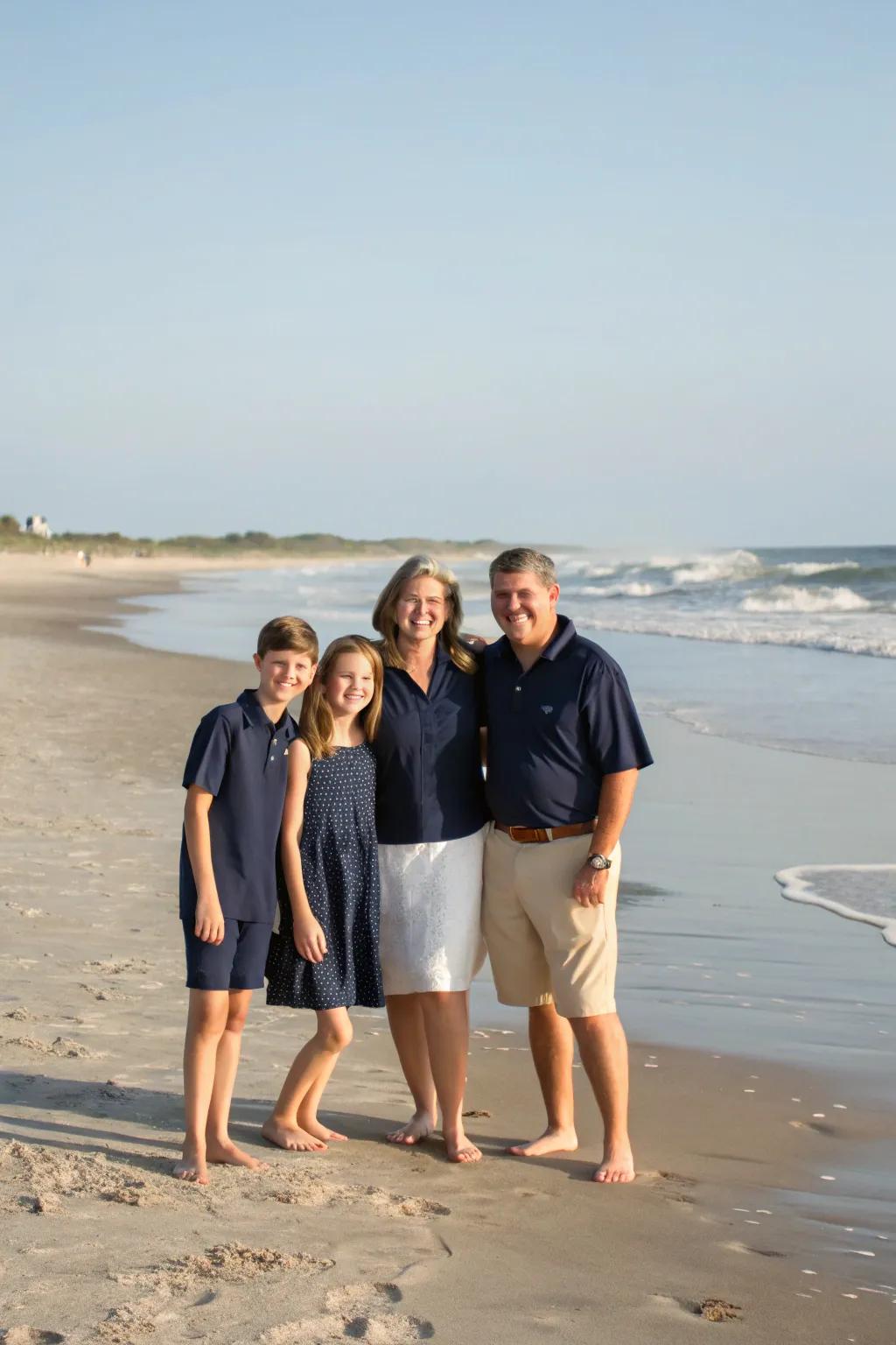 Indigo and ivory clothing selections for an elegant and classic look at the beach.