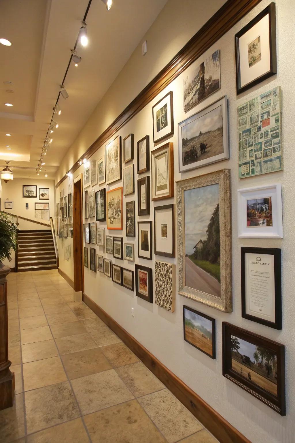 A carefully arranged gallery wall adds personality and appeal to any living space.