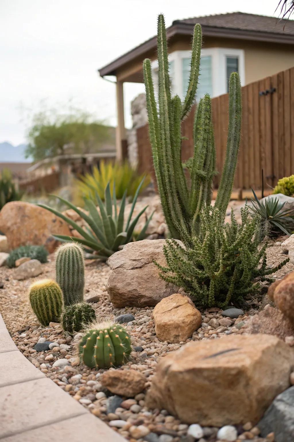 Desert-style garden showcasing cacti and succulents in a Las Vegas backyard.