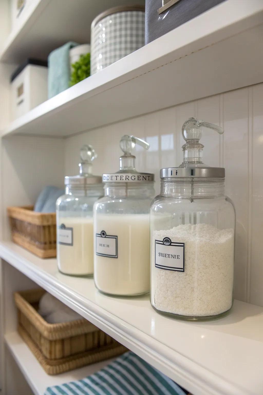 Glass vessels equipped with spouts introduce a touch of class to your laundry regimen.