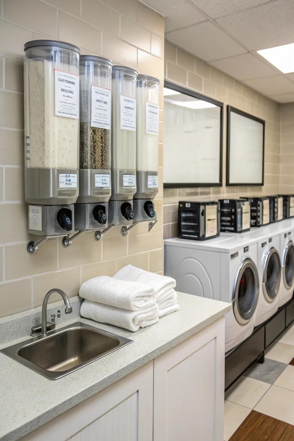 Space-saving wall-mounted dispensers minimize clutter.
