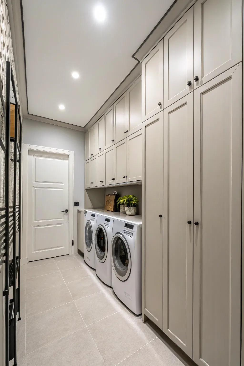 Make the most of compact laundry rooms with tall vertical cabinets.