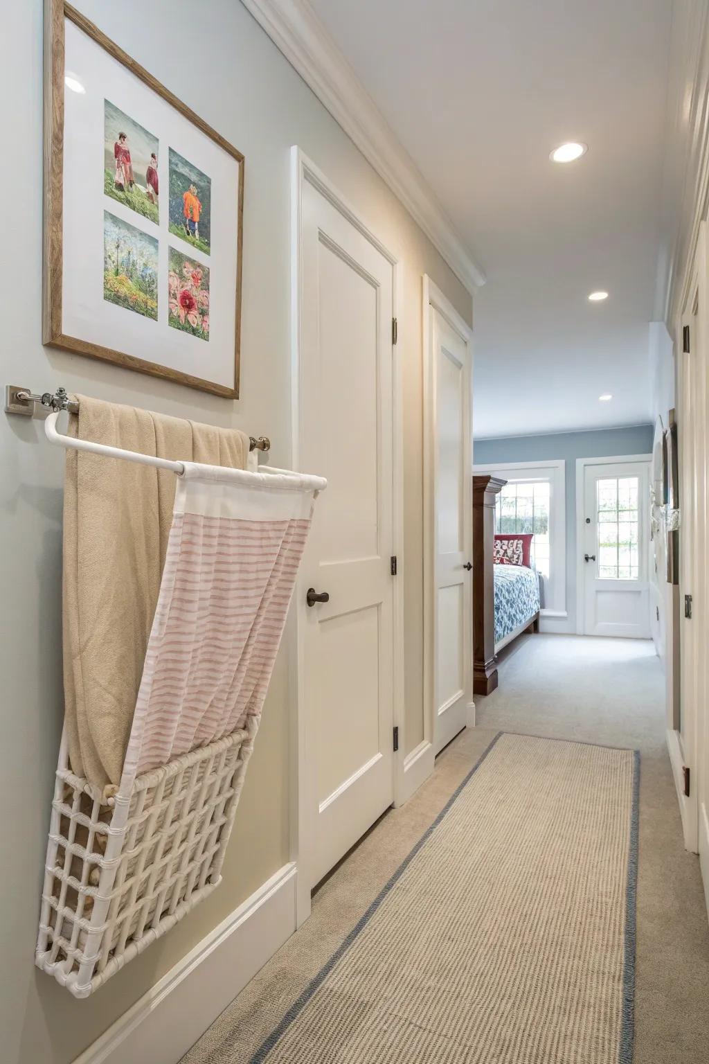 A user-friendly and convenient wall-mounted laundry chute perfectly suited for a family home.