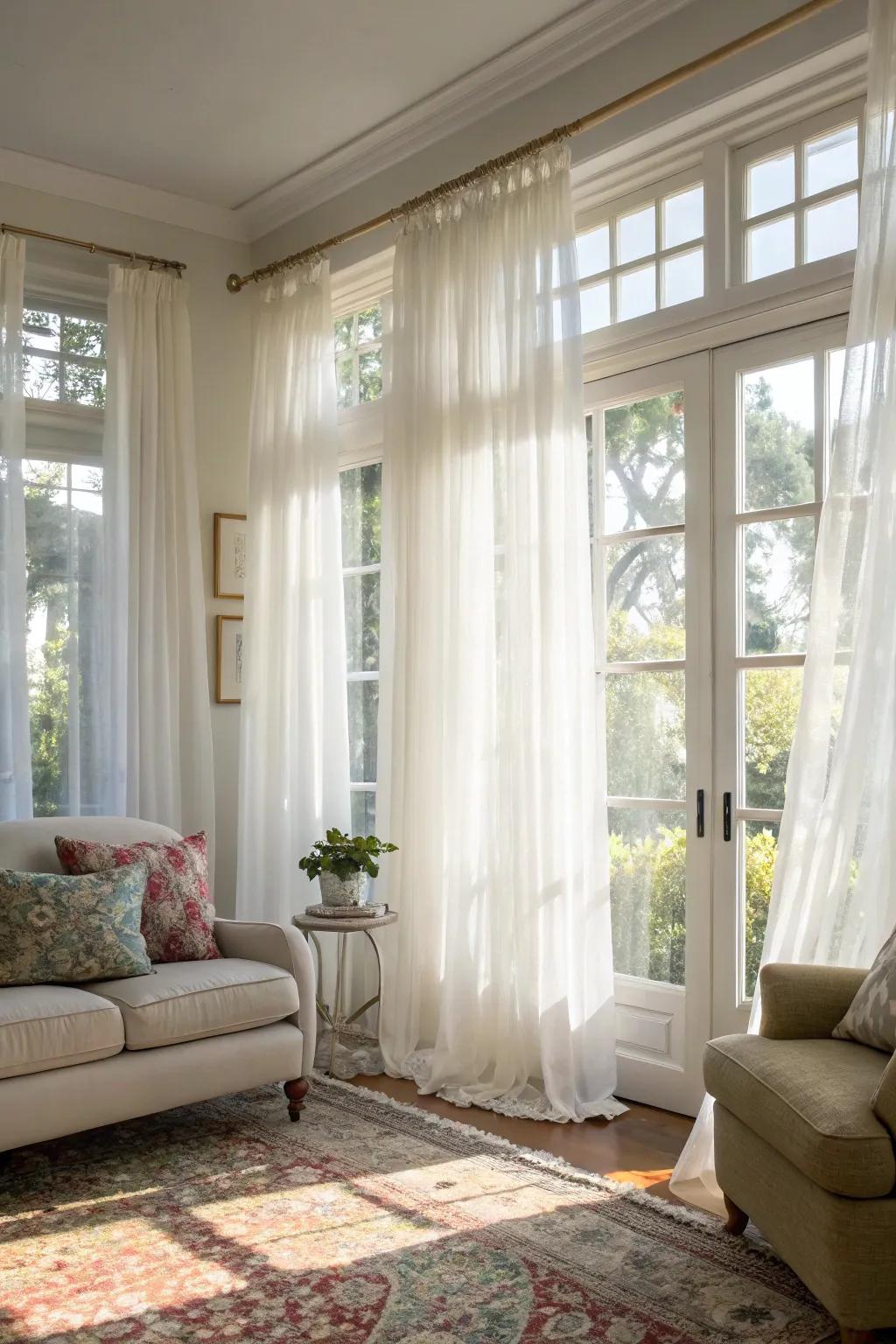 Sheer curtains allow light to filter beautifully into your living room.