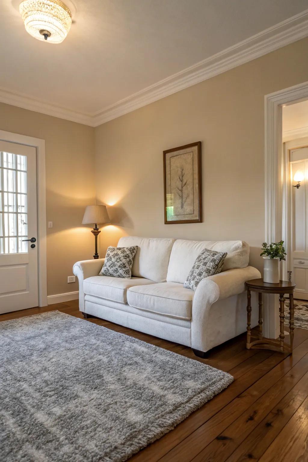 A serene living room showcasing a neutral palette that radiates tranquility.
