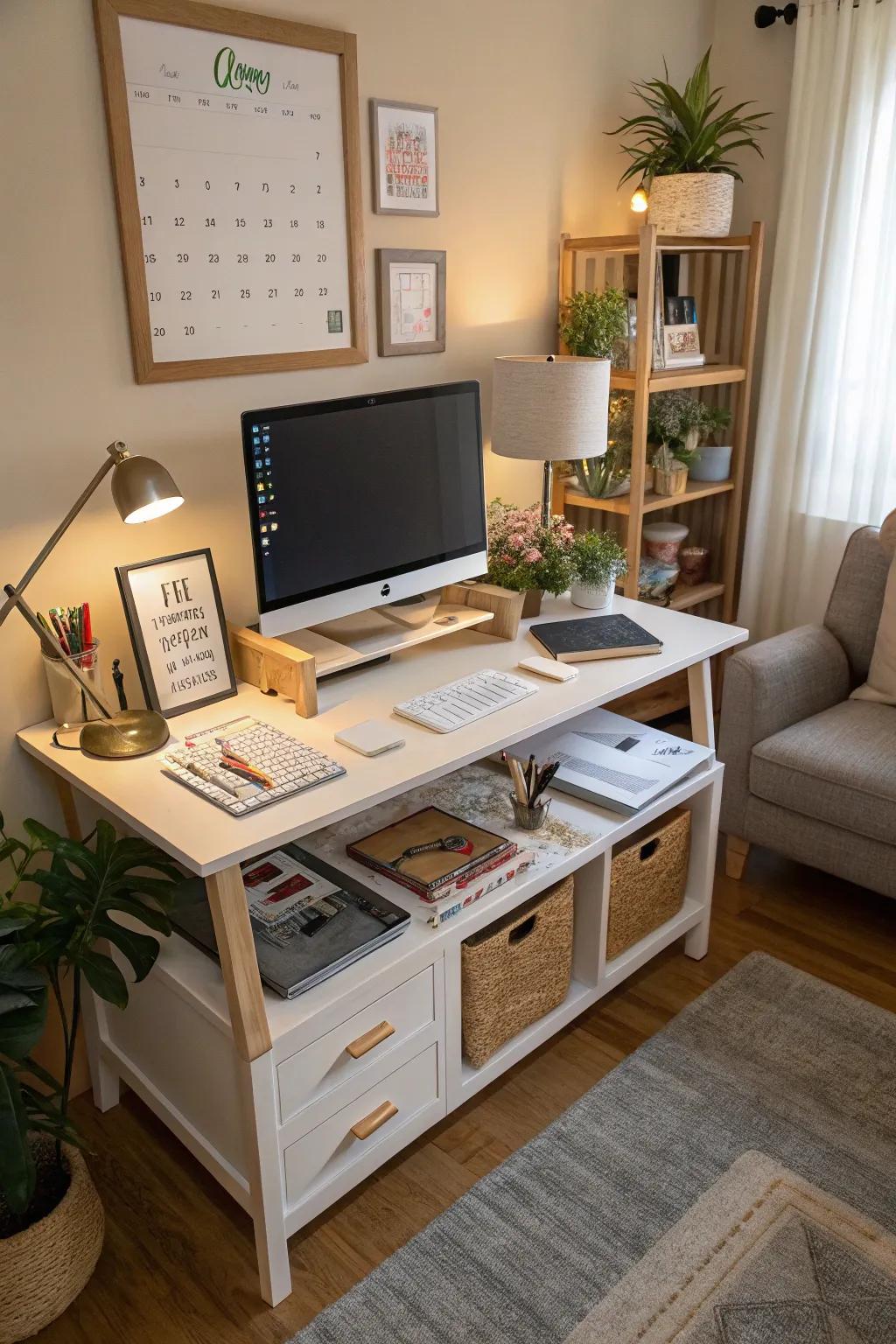 Design an area that easily switches between work and leisure activities.