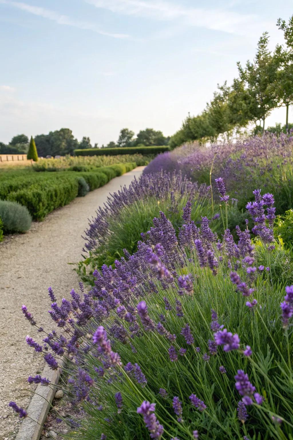 Lavender lends an aromatic charm to garden edges.