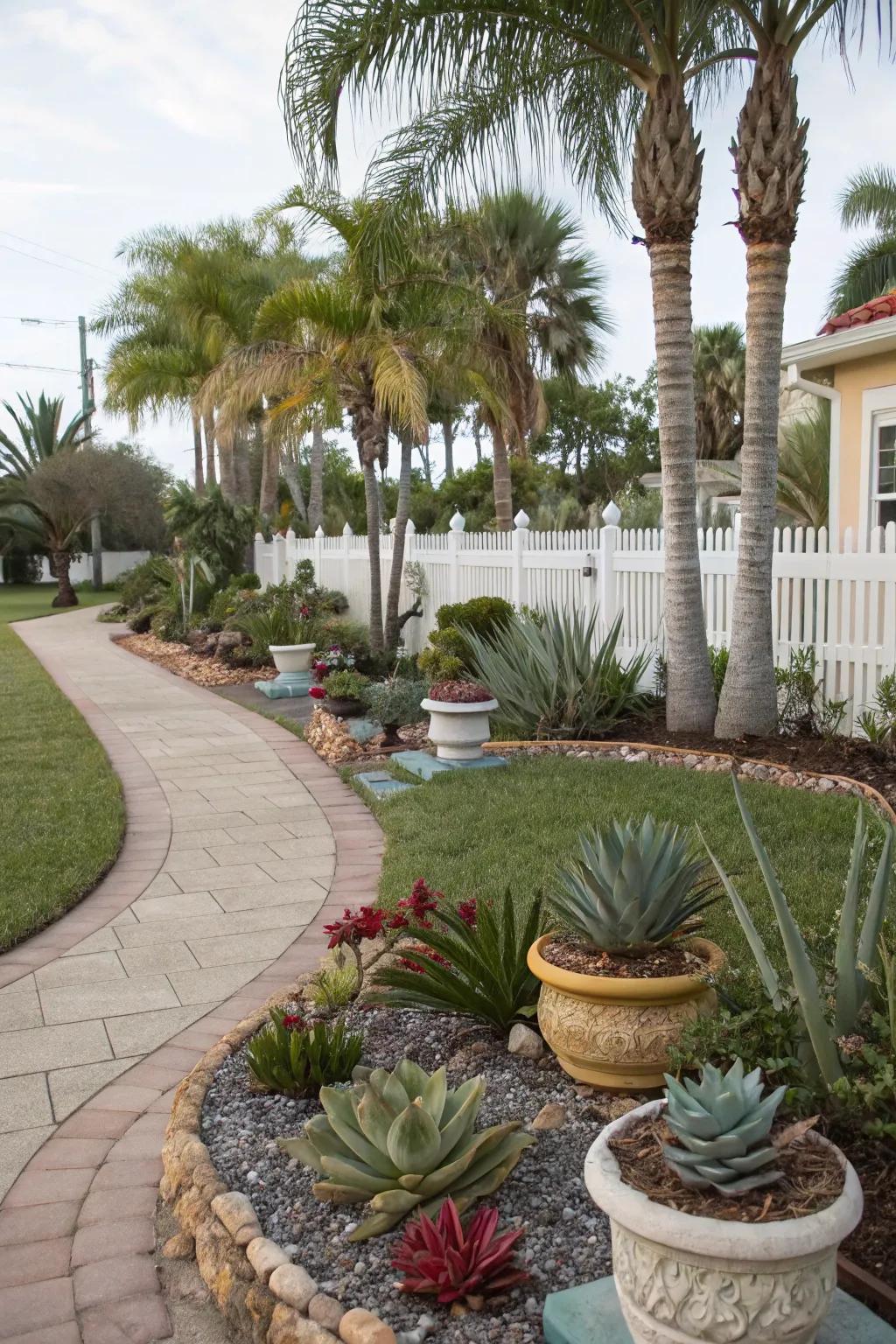 Drought-resistant flora thriving in a Florida front yard.