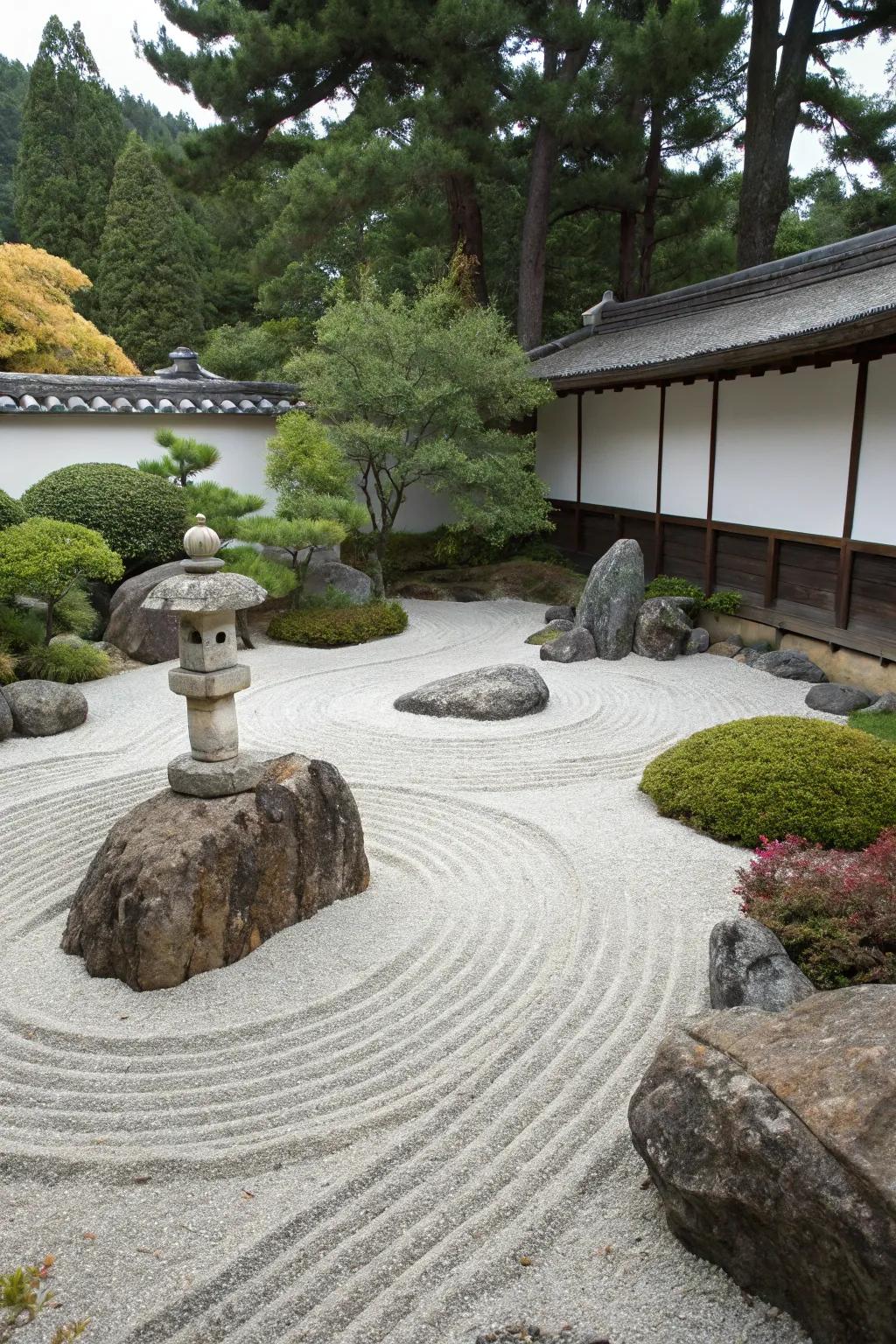 A peaceful meditation spot crafted with pebble stones and minimalistic design.