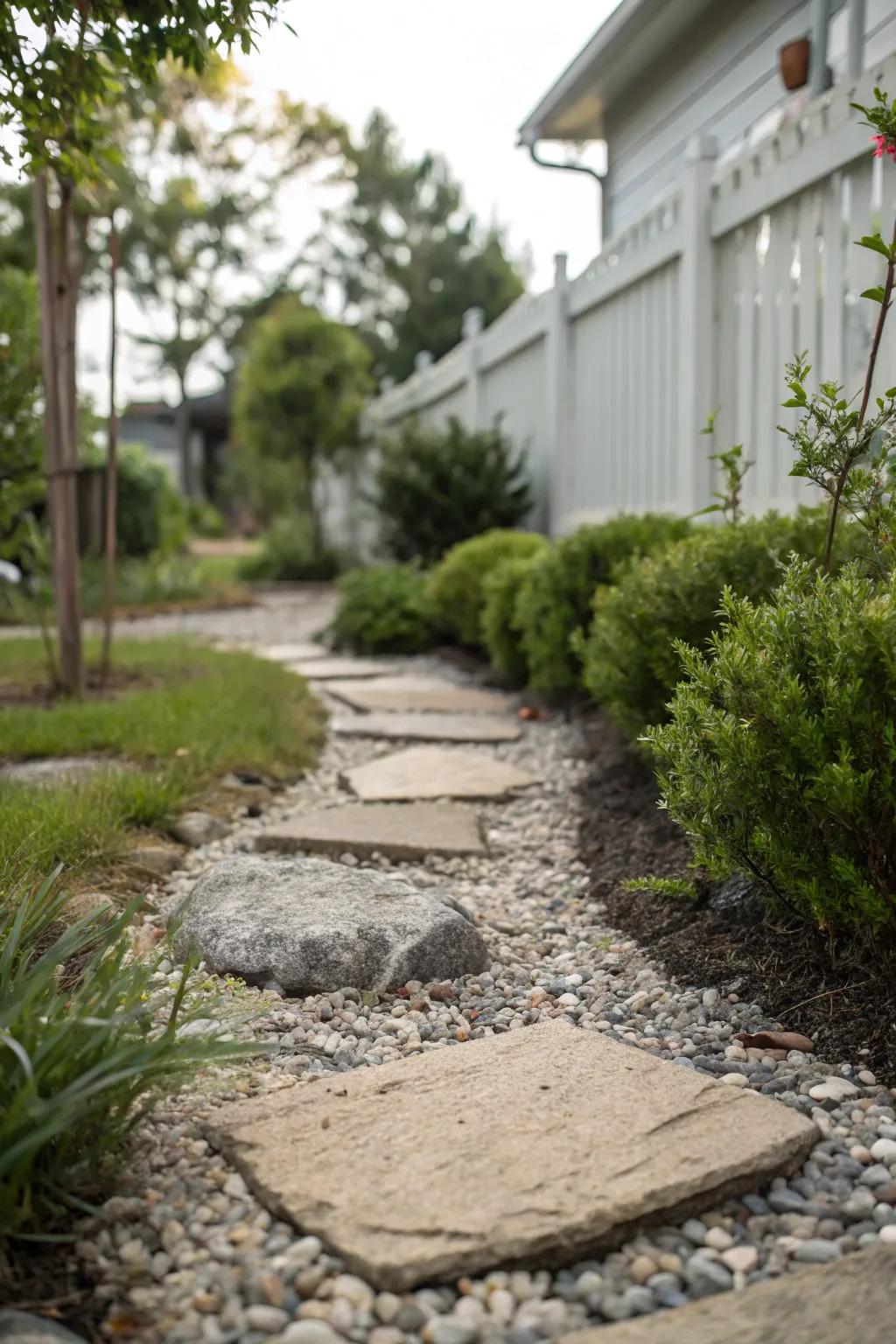 Paving stones placed in gravel make a simple and easy-to-care-for walkway.