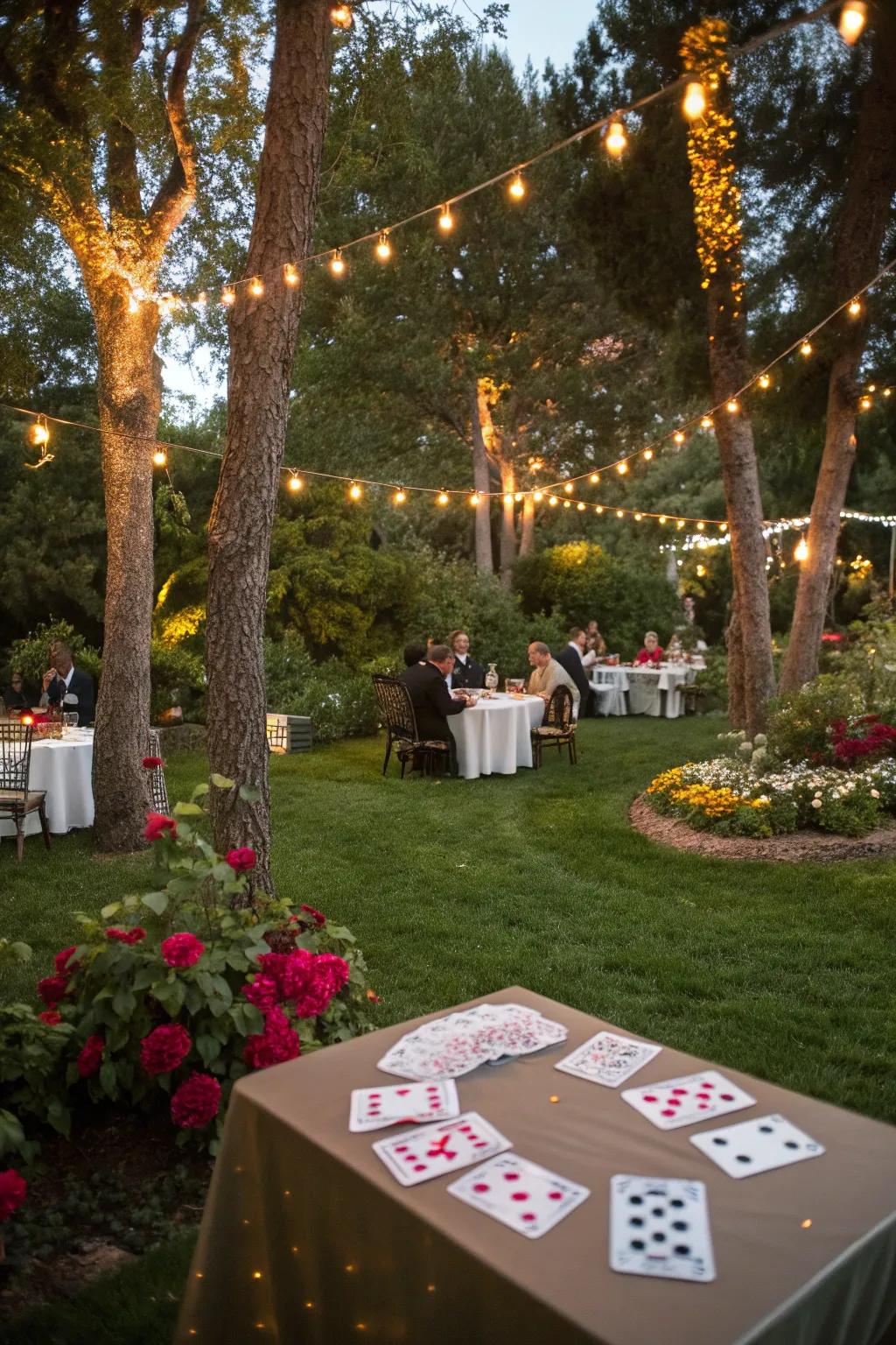 A backyard transformed into a lively casino, perfect for a lucky 7 birthday.