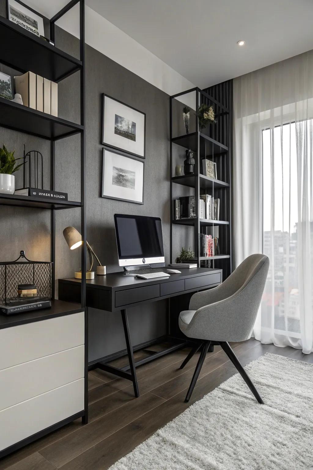 A simple modern home office showcasing a unified color scheme.
