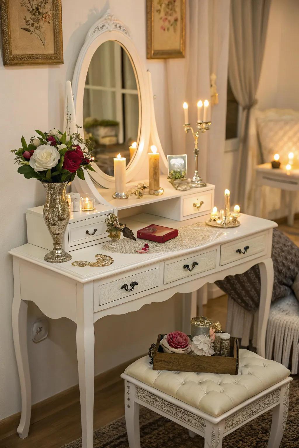 A classic beauty station lays the groundwork for your makeup space.