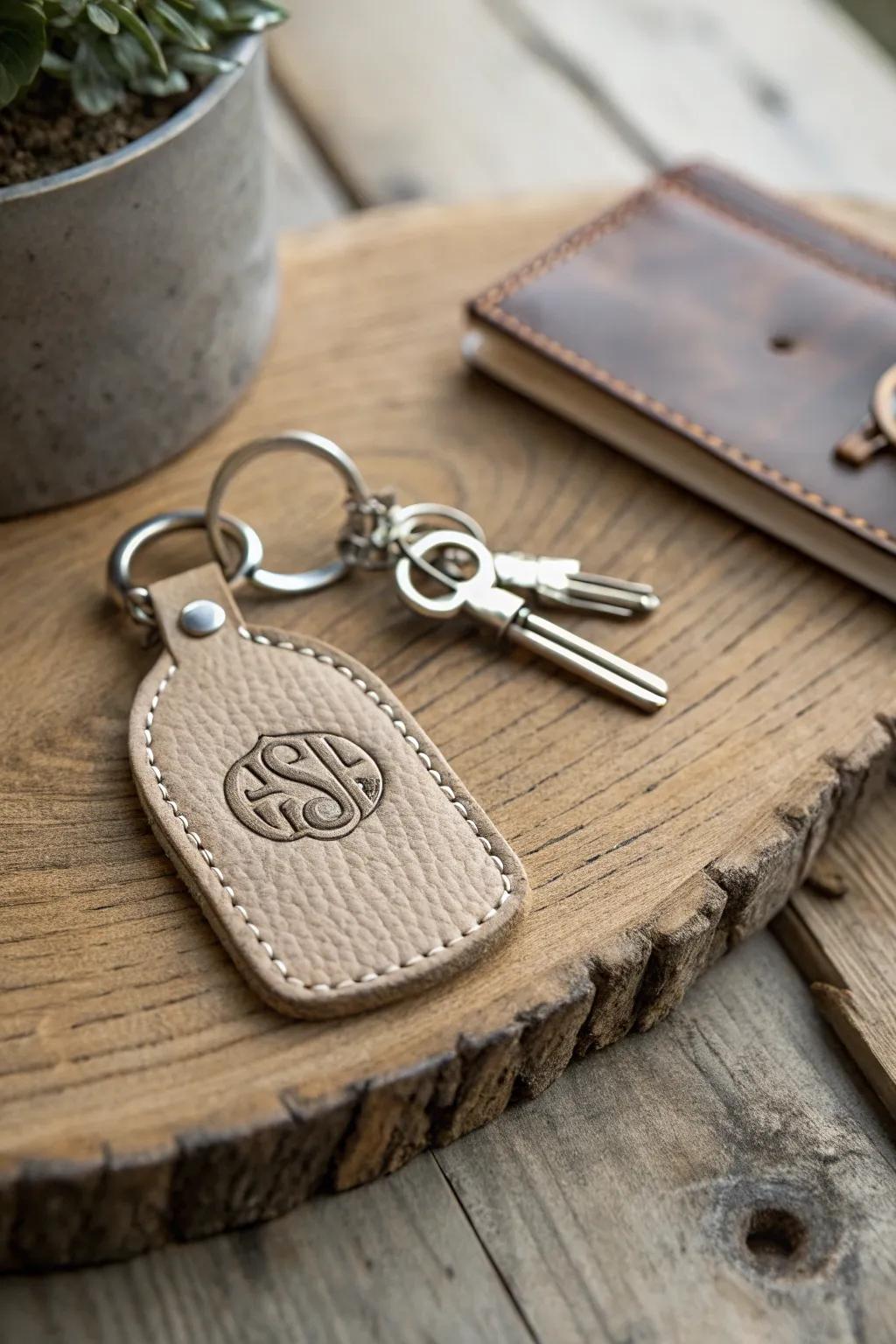 A personalized key fob gives a sophisticated twist to everyday items.