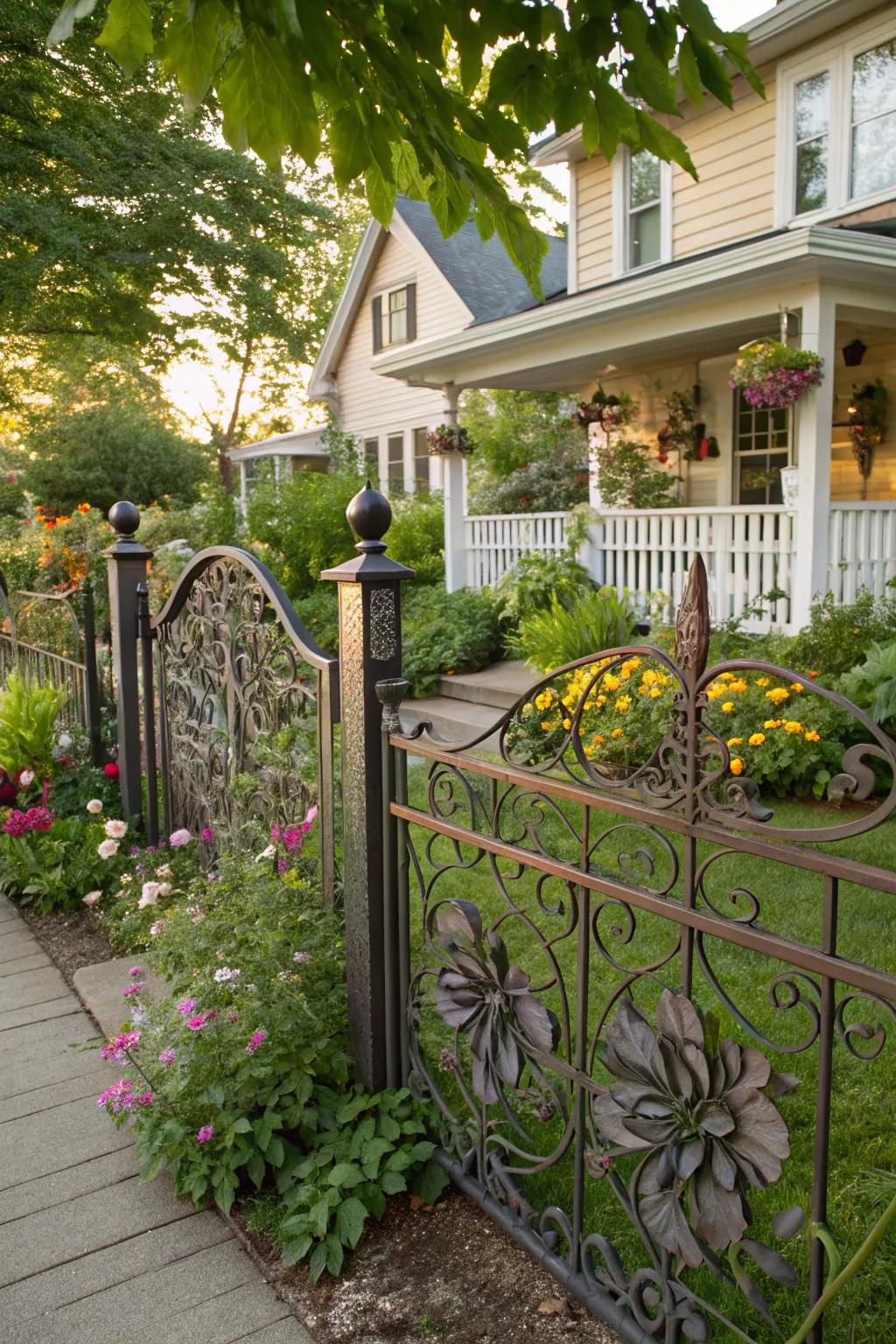 Floral metalwork adds a refined touch to any garden