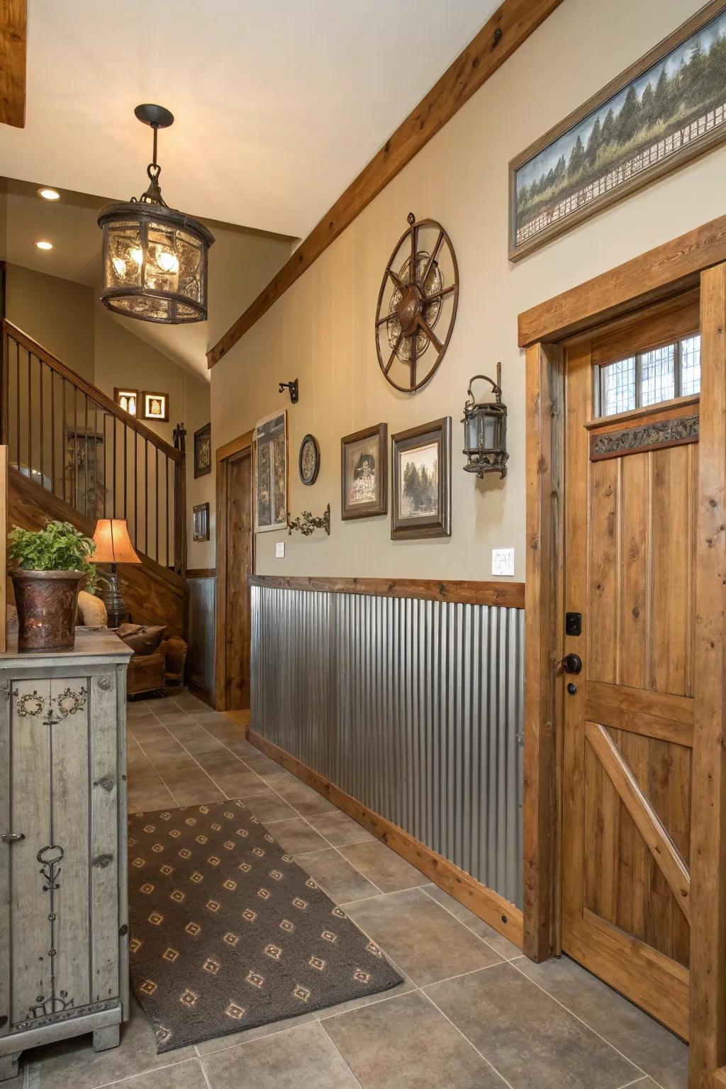 Craft a memorable initial impact with metal paneling in your entrance hall.