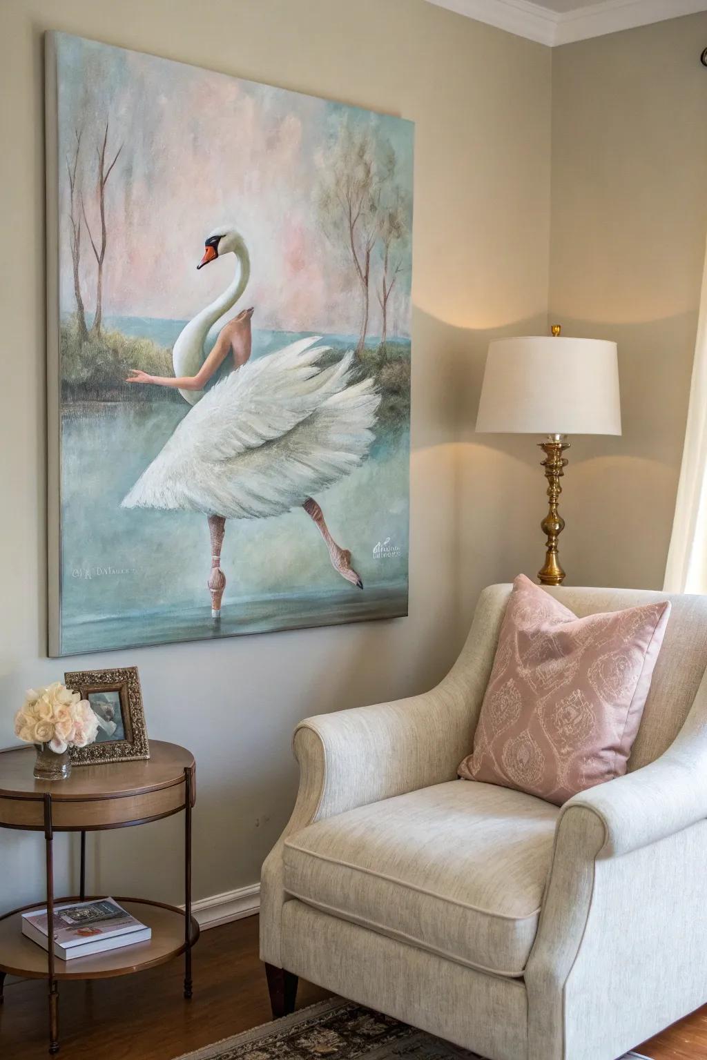 A swan gracefully turns into a ballerina, enhancing the elegance of any room.