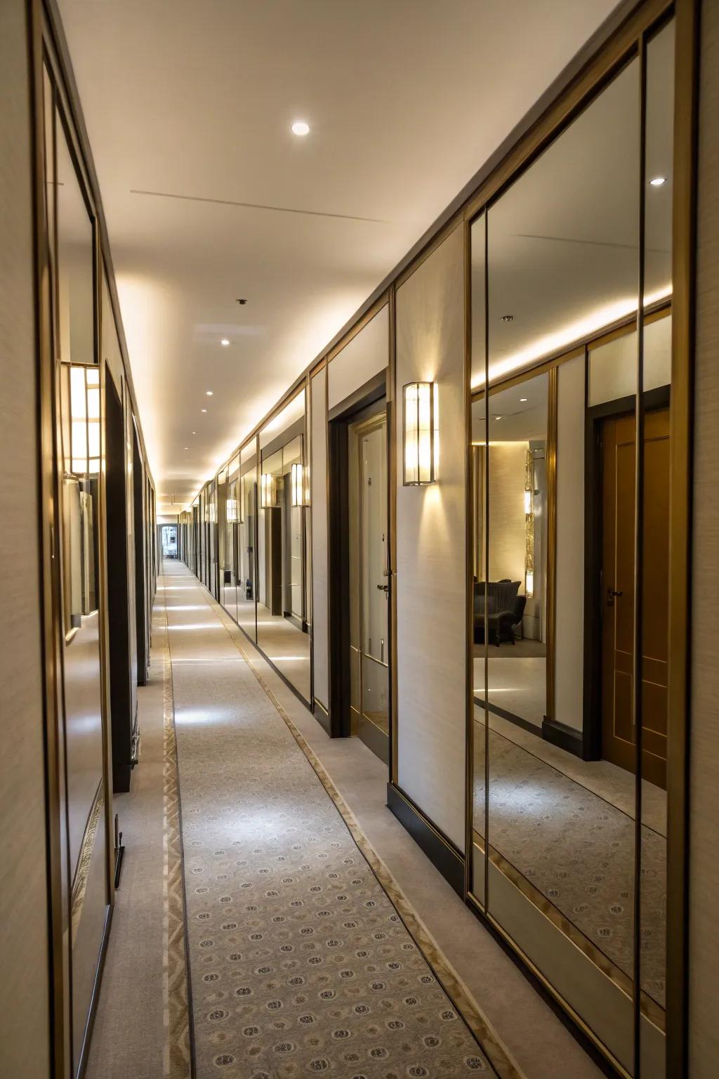 Enhance dimly lit hallways with mirrored closet doors.