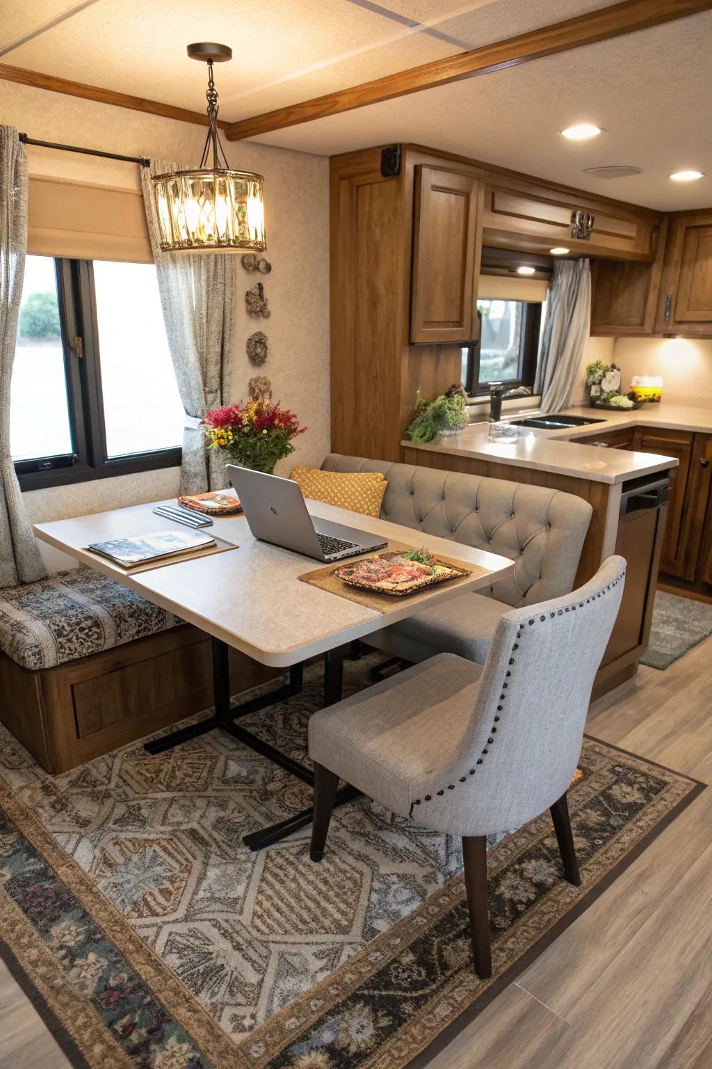 Thoughtful furniture choices can change your dining space into a flexible, multi-use area.