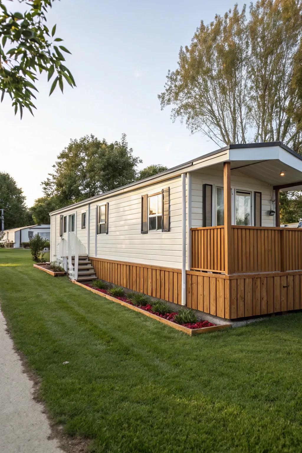 Horizontal wood siding results in a classic and consistent appearance for your mobile home.
