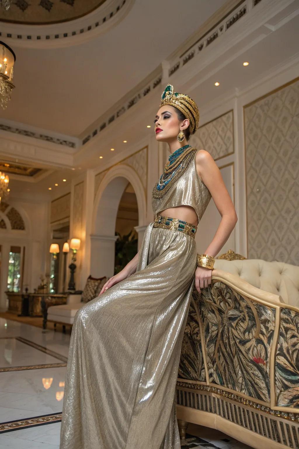 A modern perspective of a Pharaoh with alluring shiny accents.