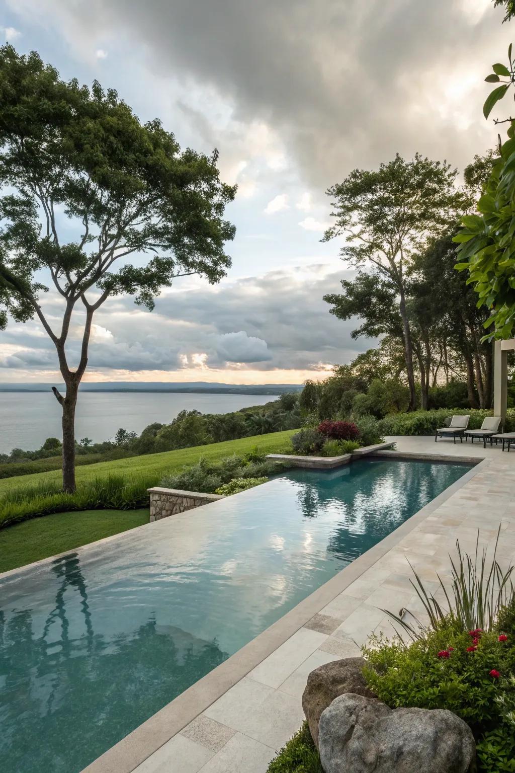 A pool featuring a gradual slope for easy and fashionable access.