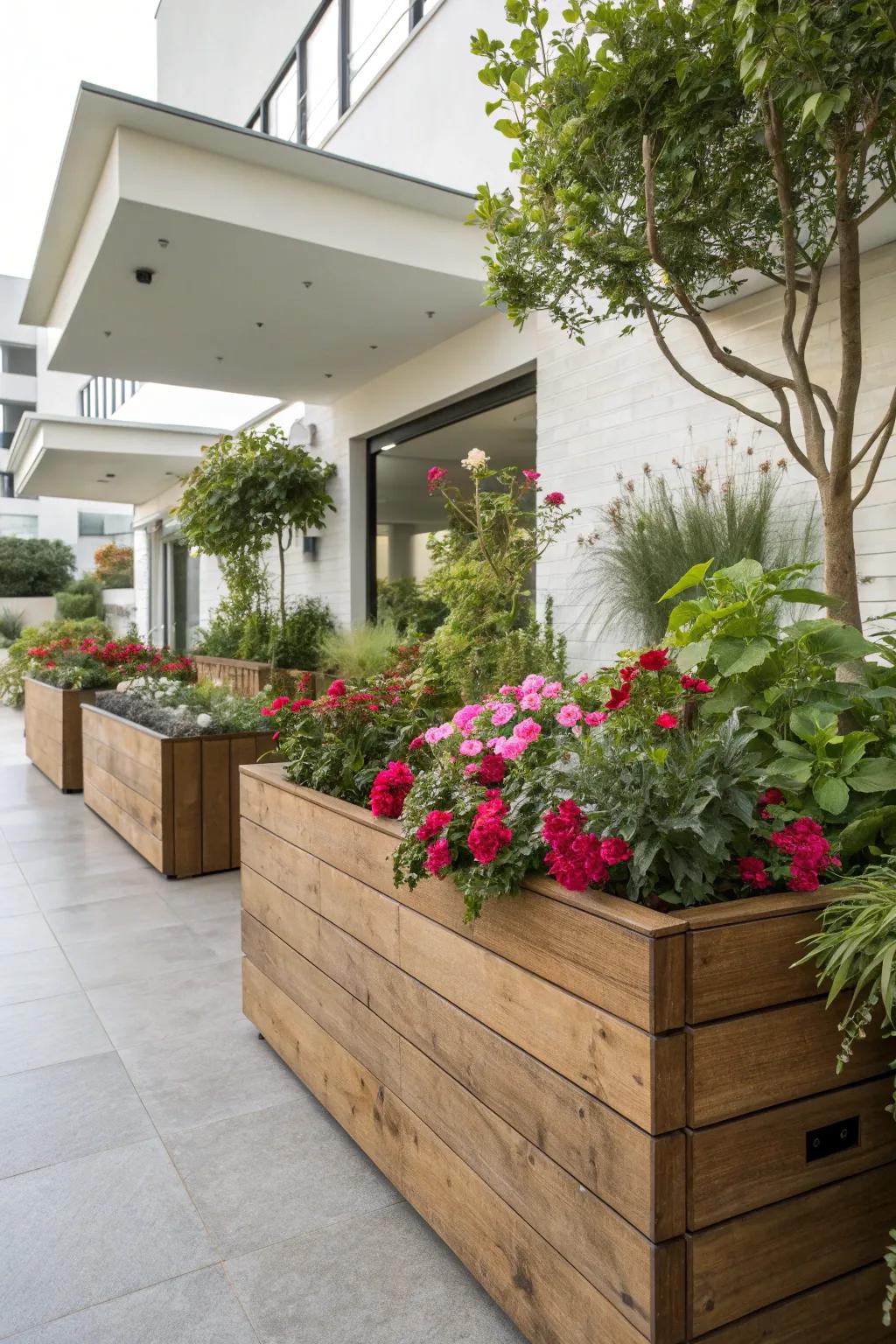 Elevated planters bring both dimension and refinement to any garden corner.