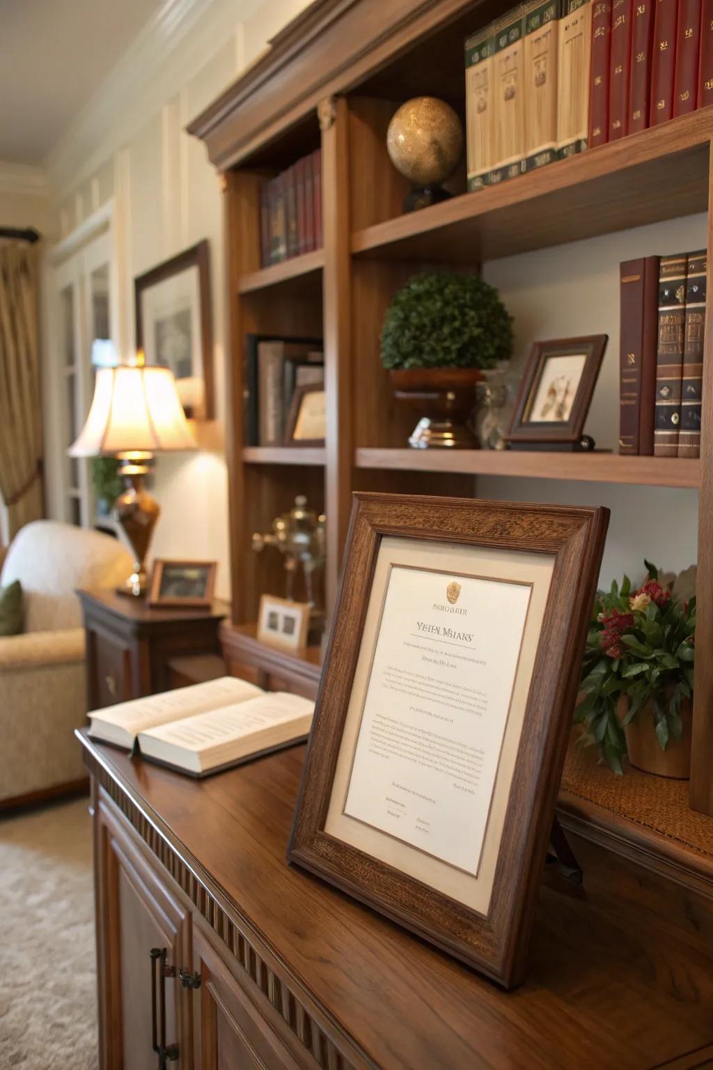 Enhance your certificate with a traditional dark cherry finish frame, infusing warmth and appeal.