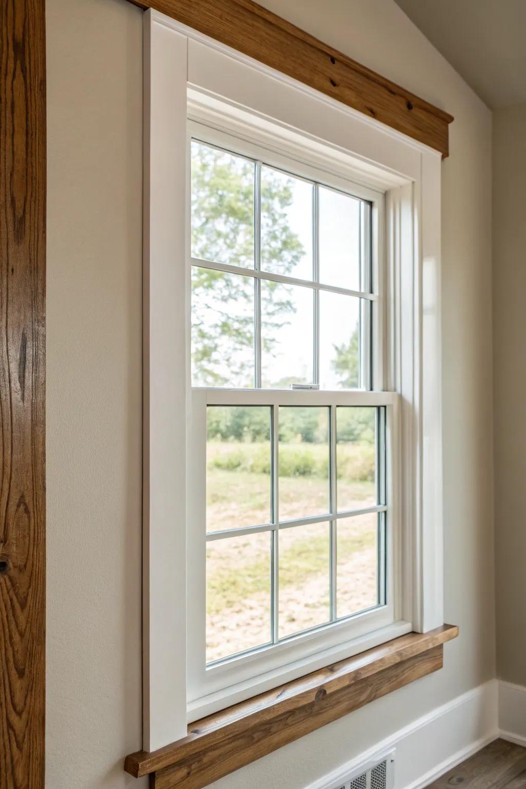 Uncluttered and simple window trim in a modern farmhouse setting.