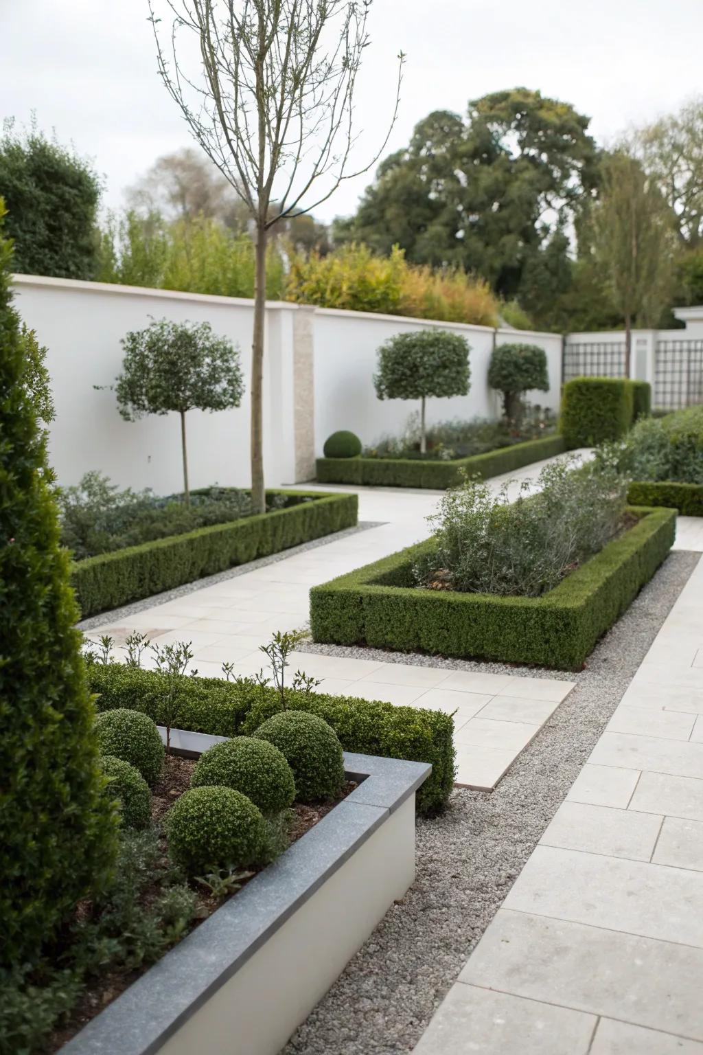 A minimalist garden aesthetic with structured outlines and simplicity.