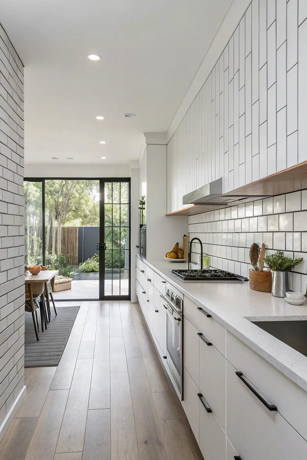 Vertical linear panels offer a modern take on a classic design.