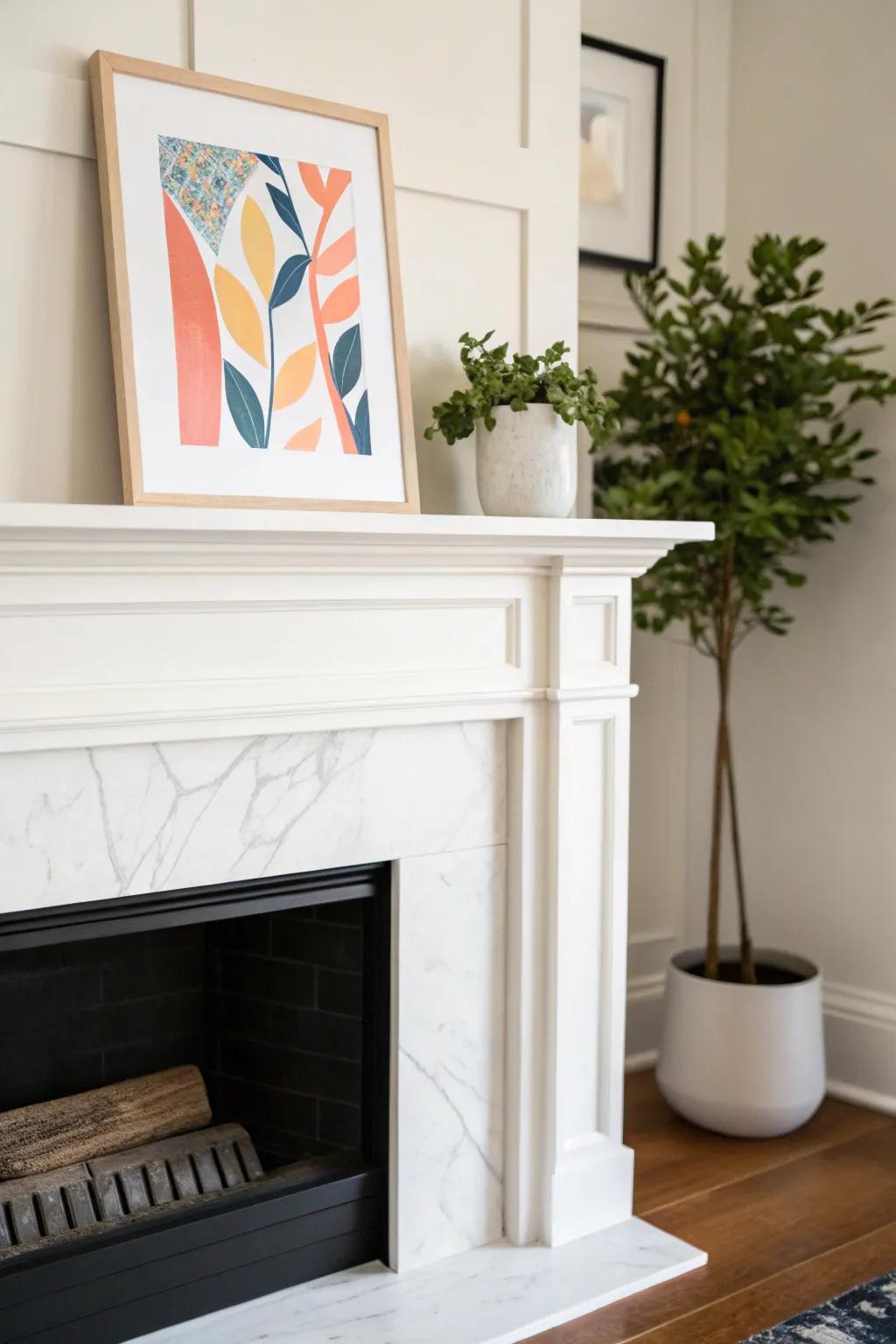 A minimalist mantel design highlighting simplicity and clean lines.