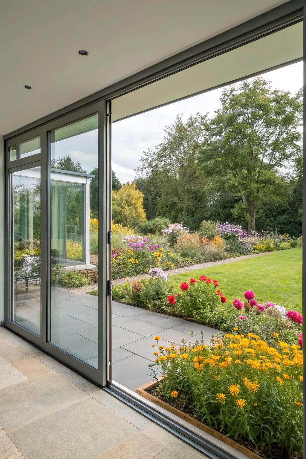 Full glass walls showcasing an incredible view of the yard.