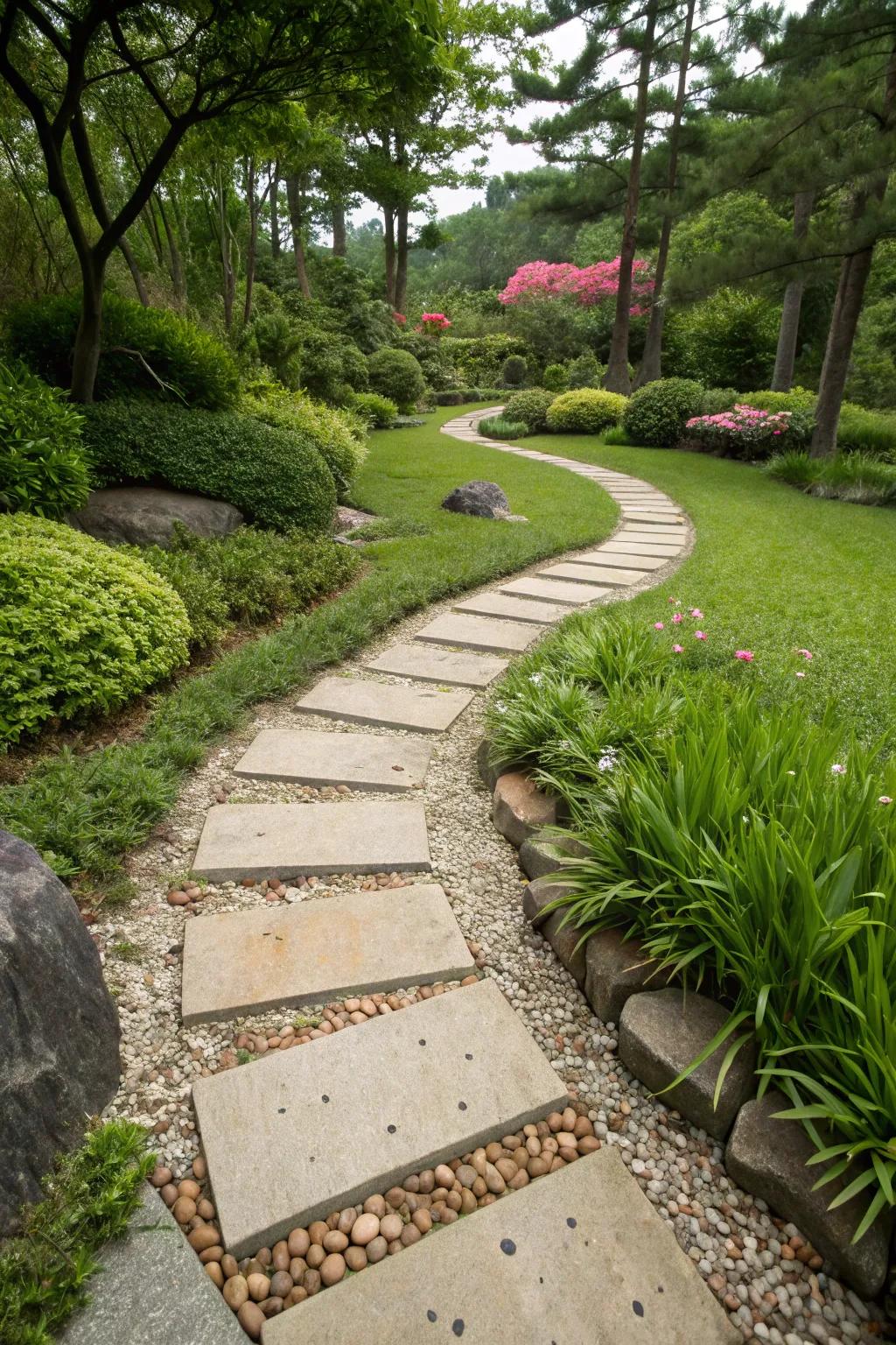 A serene stone pathway invites exploration and relaxation.