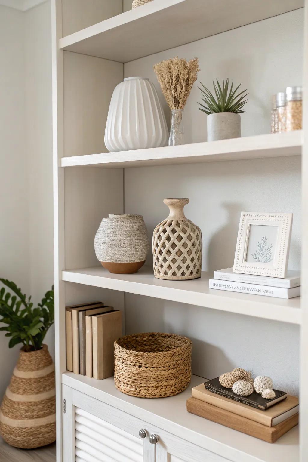 Adopt a minimalist style with a streamlined, clutter-free shelf.