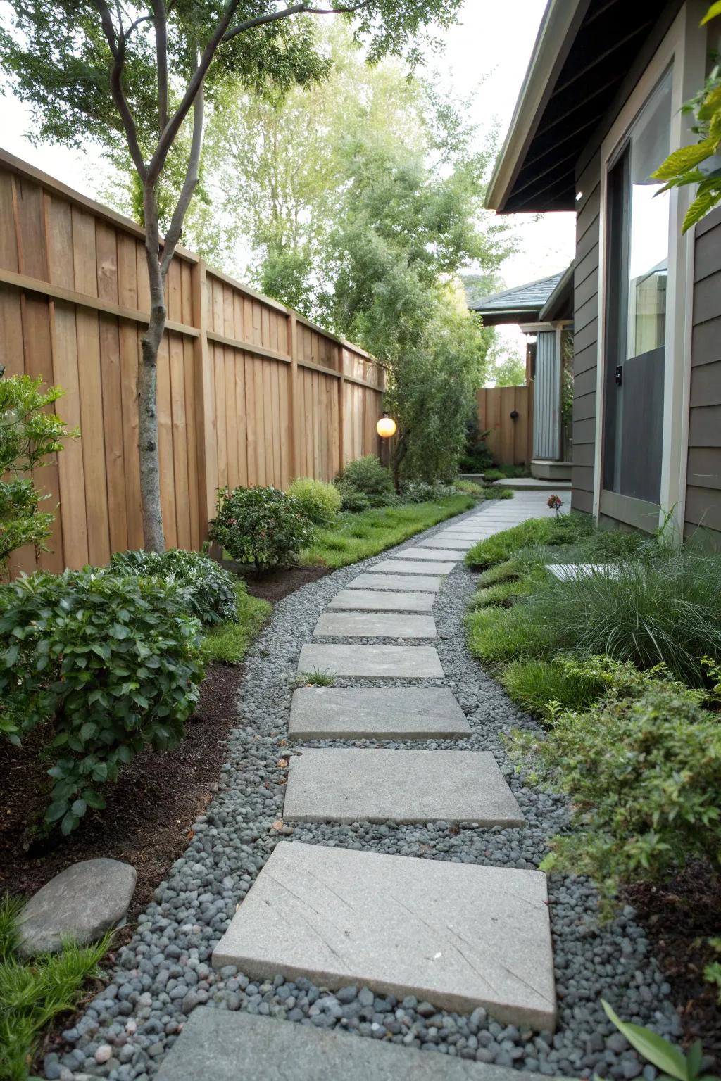 An elegant paver pathway adds sophistication to your side yard.