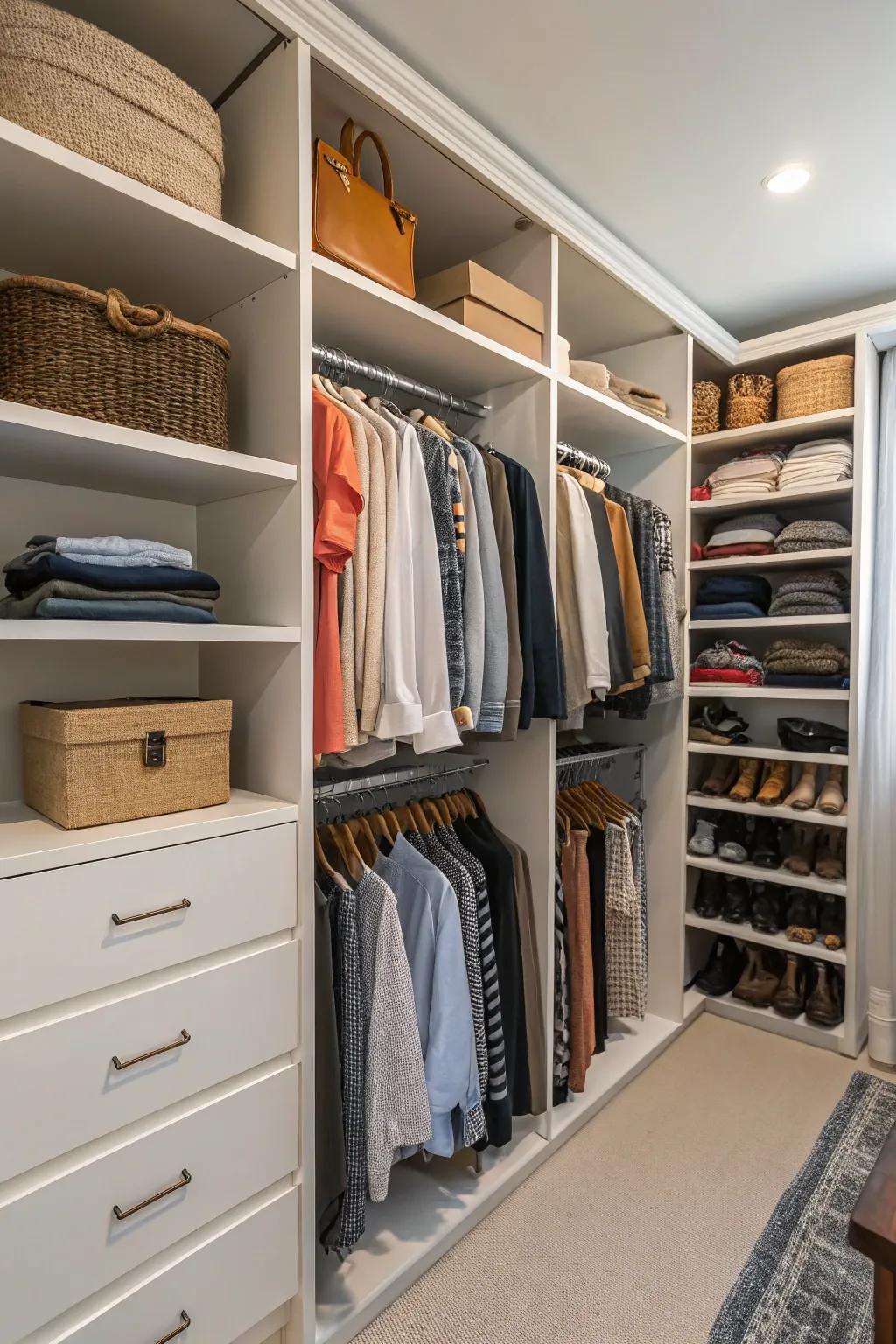 Make the most of vertical space with tall shelving to optimize storage.