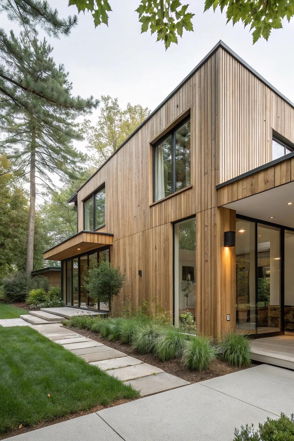 Minimalist design featuring vertical redwood cladding