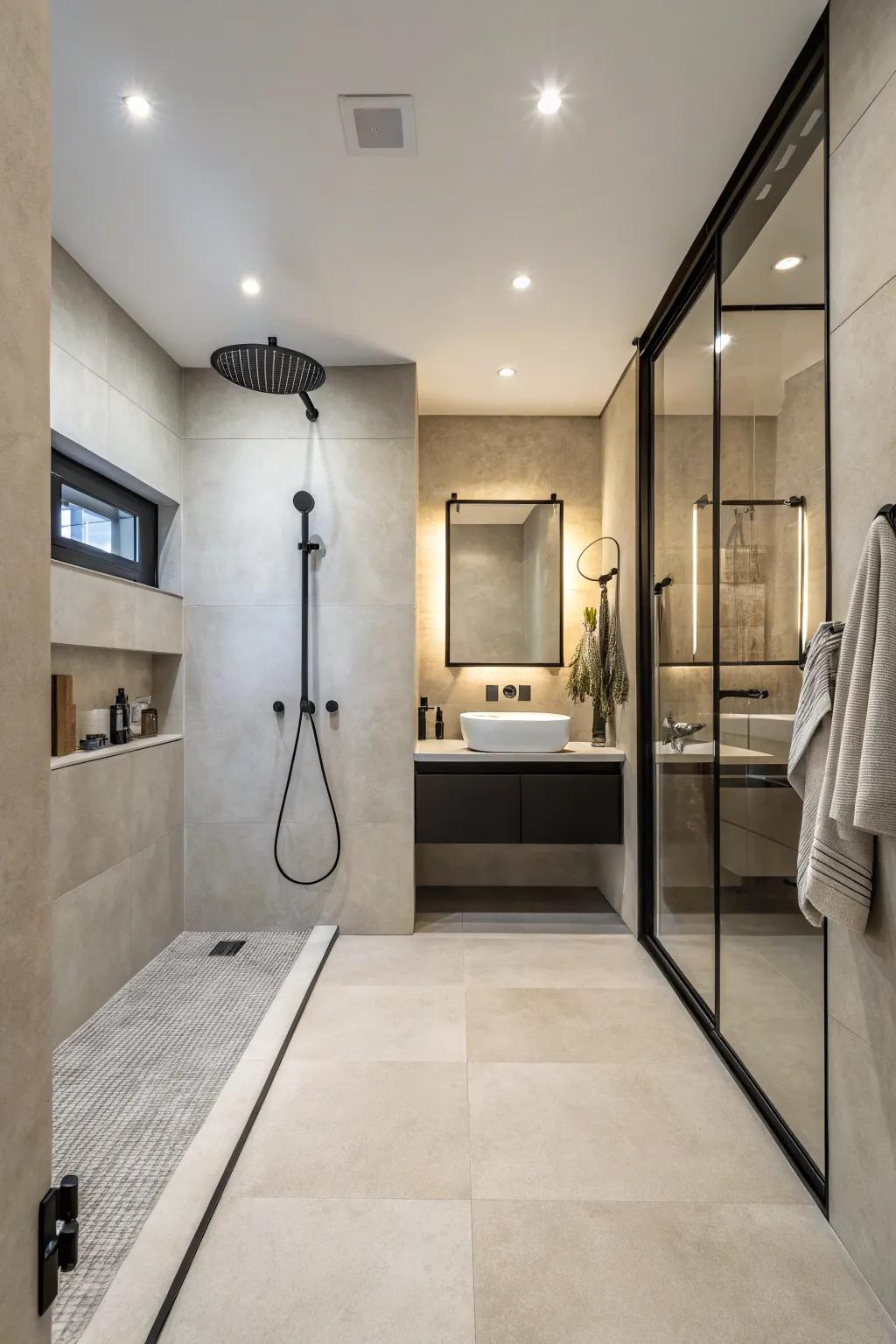 Open shower spaces offer a seamless and stylish appearance.