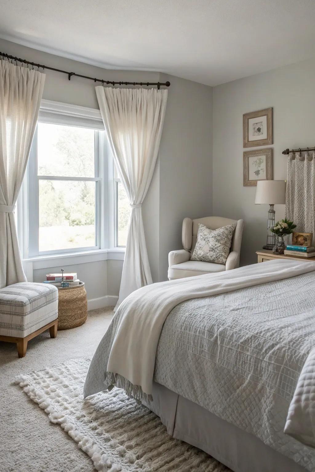 Neutral tones create a serene and welcoming atmosphere.