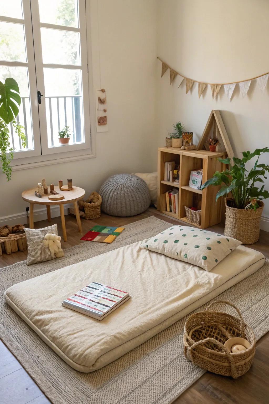 The floor bed promotes independence and free movement.