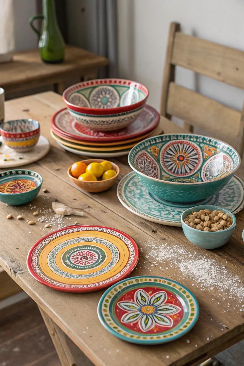 Vibrant Moroccan ceramics enhancing any kitchen.