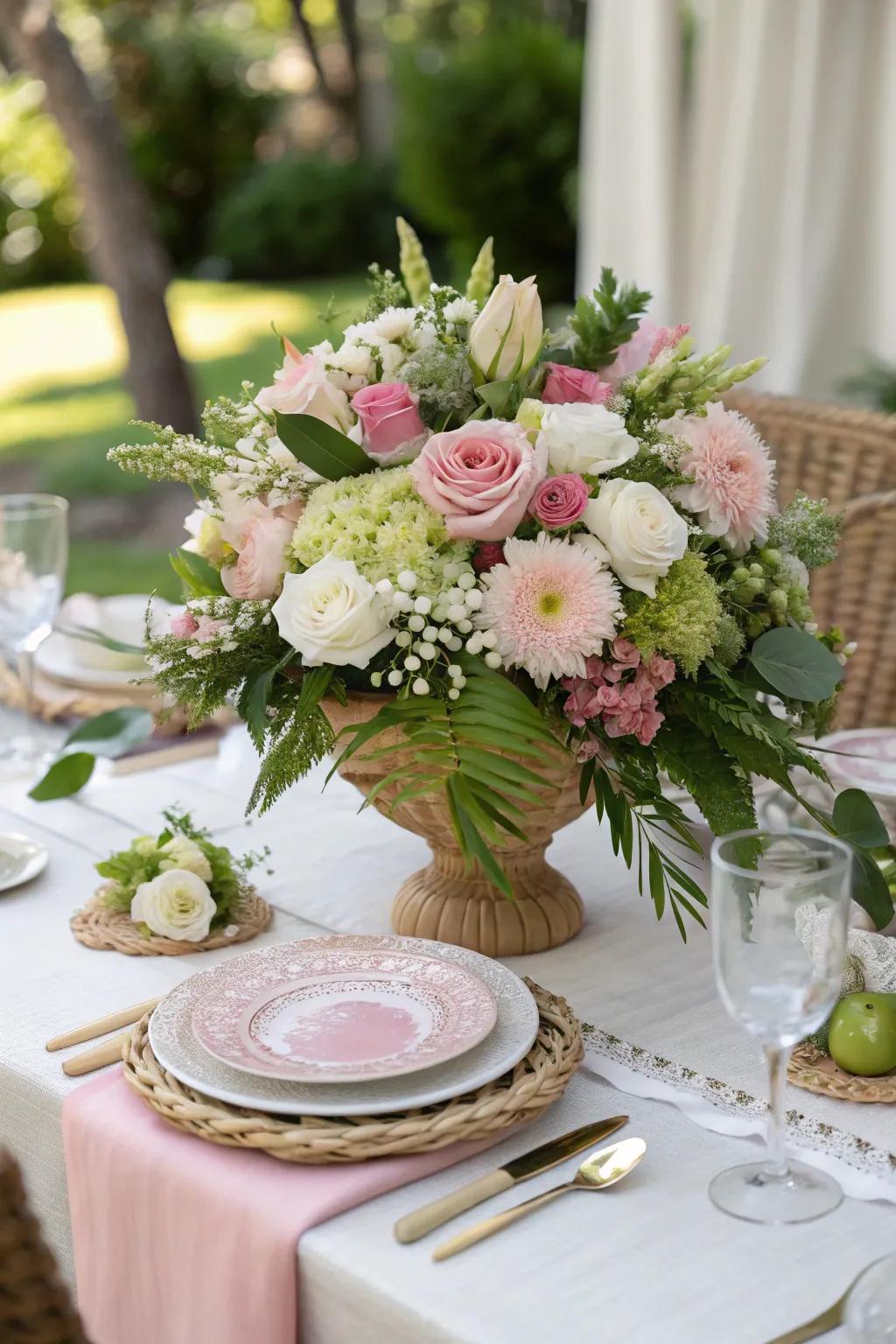 A captivating floral centerpiece perfect for a Mother's Day brunch.