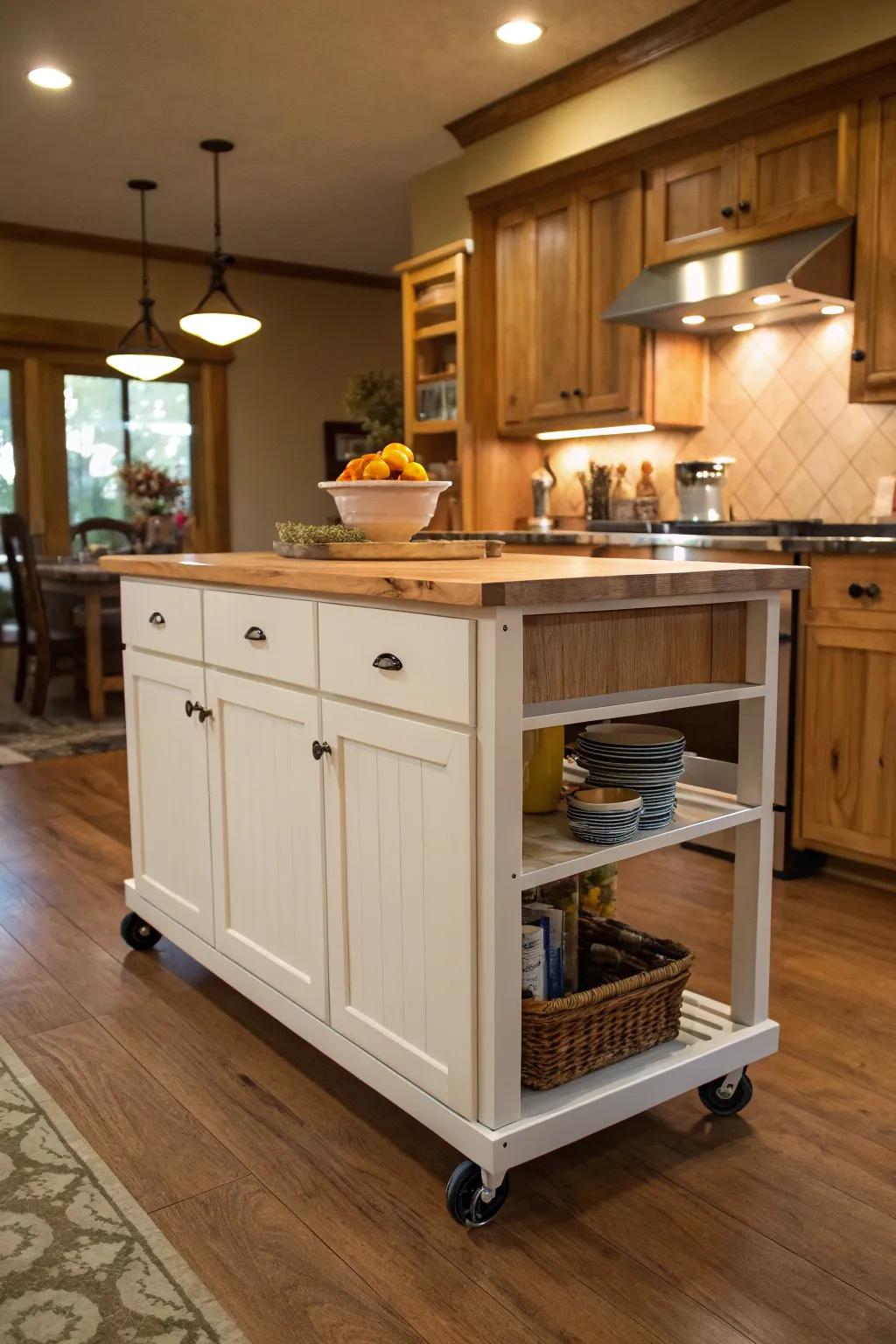 A kitchen island with wheels for unmatched flexibility