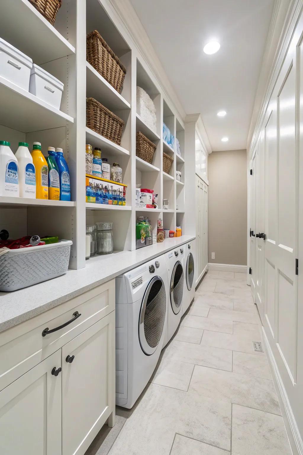 Take advantage of vertical space to keep your laundry items organized and within easy reach.